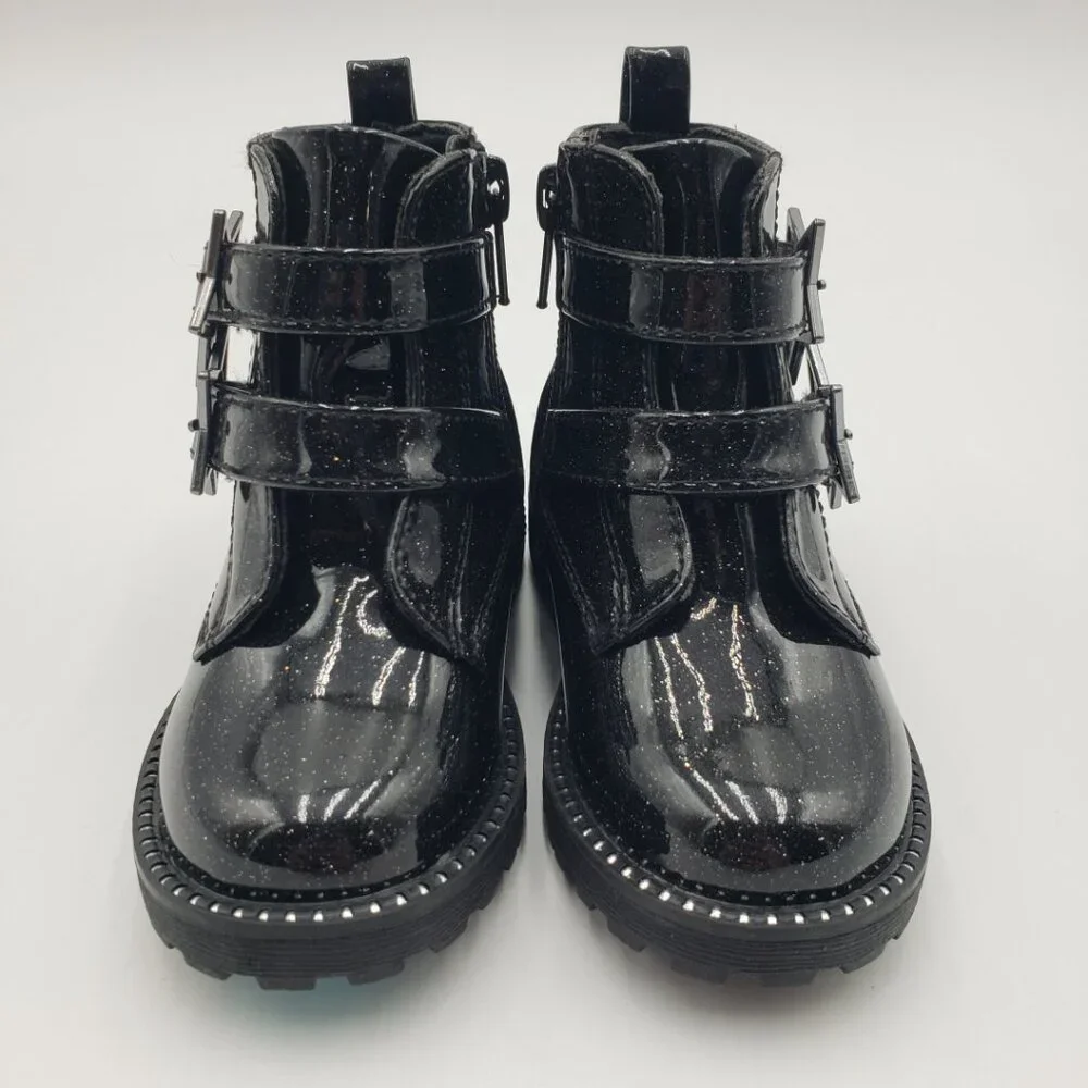 Self‎ Esteem Girls Glitter Patent Leather Star Moto Combat Boots